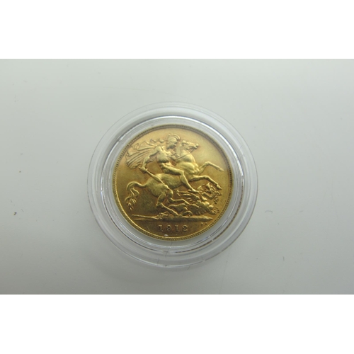 590 - 1912 George V Gold Half Sovereign, encapsulated.