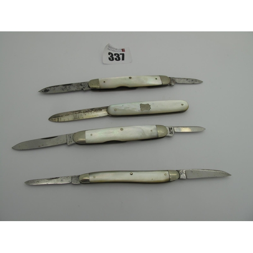 337 - Pocket Knives; Two IXL Wostenholm two blade knives with mother of pearl scales, nickel silver bolste... 