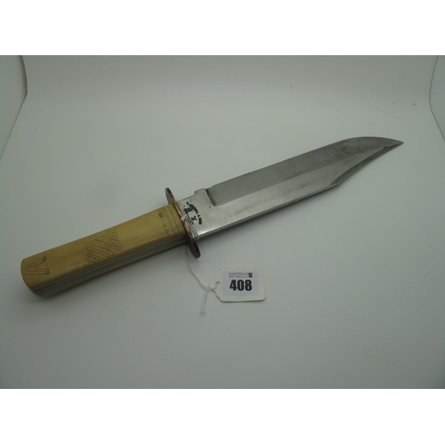 408 - John Nowill & Sons; A Bowie Knife, with light wood handle and copper cross guard, blade length 27cm,... 