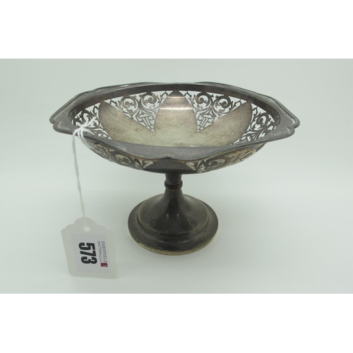 573 - A Hallmarked Silver Pedestal Dish, Walker & Hall, Sheffield 1920, with scroll pierced decoration, 15... 