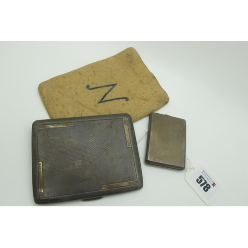 578 - A Hallmarked Silver Slim Cigarette Case, (clasp broken); together with a hallmarked silver matchbook... 