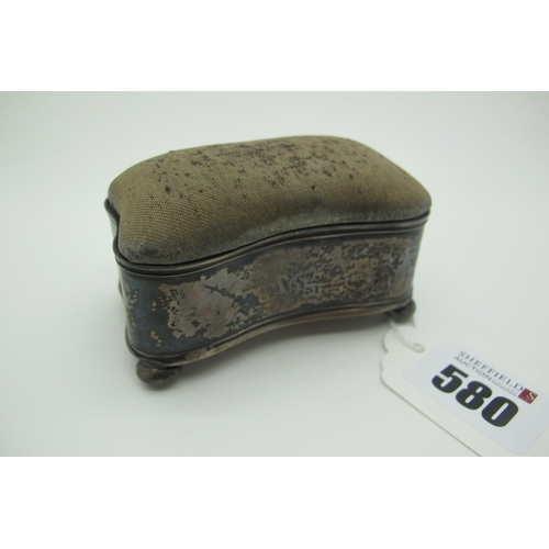 580 - A Hallmarked Silver Mounted Trinket Box, of shaped design, plush lined with pincushion type top (wor... 