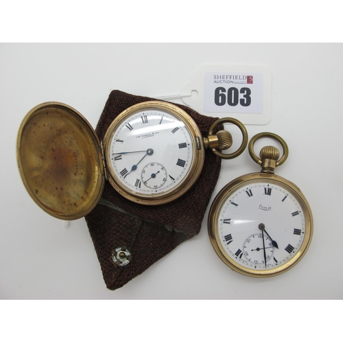 603 - Thos Russell & Son Liverpool Gold Plated Cased Hunter Pocketwatch, together with a Limit gold plated... 