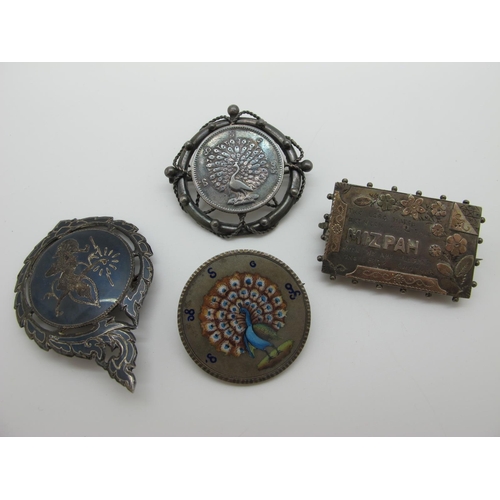 617 - Burmese (Myanmar) Coins, converted to brooches (one highlighted in enamel), Siam brooch and a Victor... 
