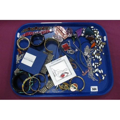 504 - Assorted Modern Costume Jewellery, including bangles, earrings, necklaces :- One Tray