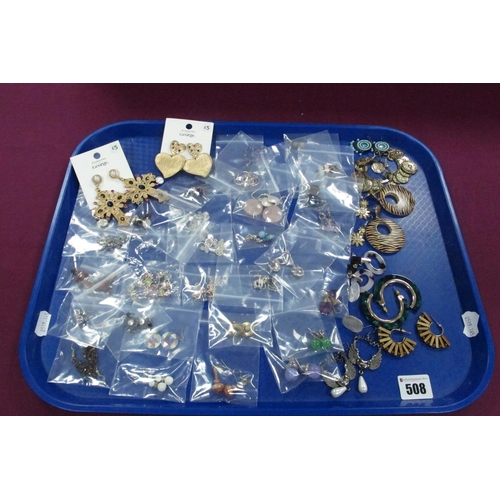 508 - A Collection of Assorted Costume Earrings :- One Tray