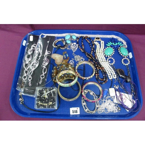 518 - Modern Costume Jewellery, including diamanté belt, decorative bangles, necklaces, bracelets, etc :- ... 