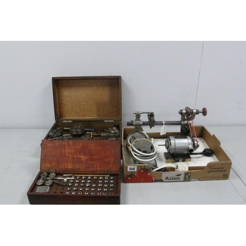 528 - WITHDRWN A Jewellers Workshop Bench Top Watchmaker's Lathe, complete with numerous accessories and w... 