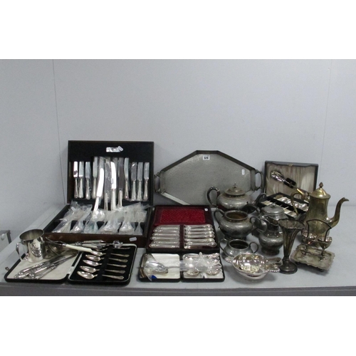 529 - A Mixed Lot of Assorted Plated Cutlery, including bead pattern canteen, four hallmarked silver handl... 