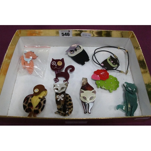 546 - Modern Plastic Brooches, owl pendant.