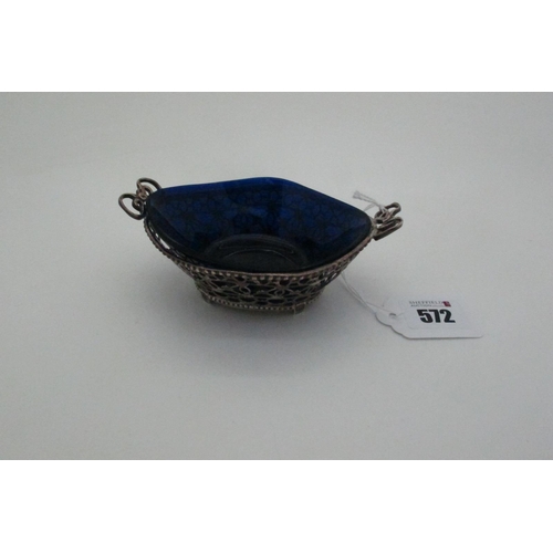 572 - A Decorative German Openwork Twin Handled Dish, (damage / loss) with bead edge and stylised bow hand... 