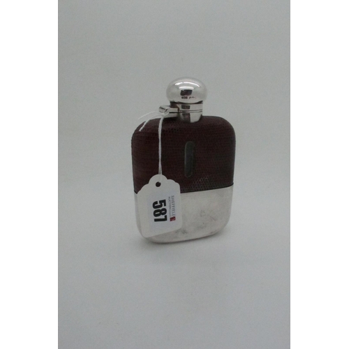 587 - A Hallmarked Silver Mounted Glass Hip Flask, James Dixon & Son, Sheffield 1938, the part covered gla... 