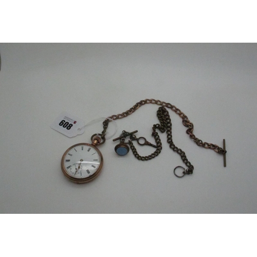 608 - A Gold Plated Cased Openface Pocketwatch, the (cracked) white dial with black Roman numerals and sec... 