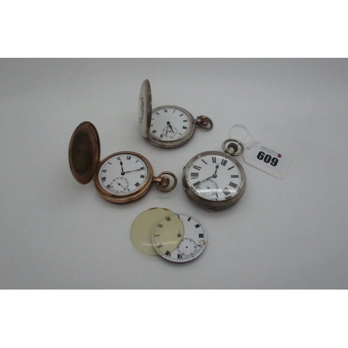 609 - A Hallmarked Silver Cased Openface Pocketwatch, the white dial with bold black Roman numerals and se... 