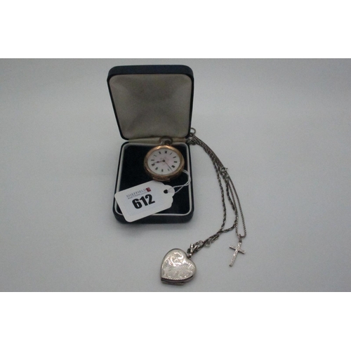 612 - A Decorative Ladies Fob Watch, the gilt highlighted white dial with black Roman numerals, within all... 