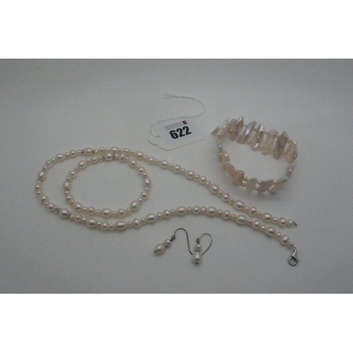 622 - A Modern Fresh Water Pearl Bead Necklace, with matching necklace and earrings; together with a moder... 