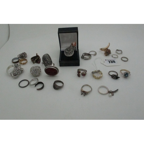 730 - A Collection of Assorted 925 and Costume Dress Rings, including large Art Deco style oval panel ring... 