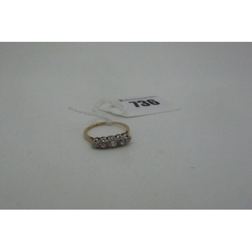 736 - A Five Stone Diamond Ring, graduated set with old cut stones, indistinctly stamped 