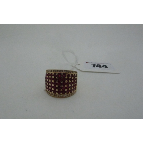 744 - A Modern TJC Ruby Set Cocktail Dress Ring, gilt, stamped 