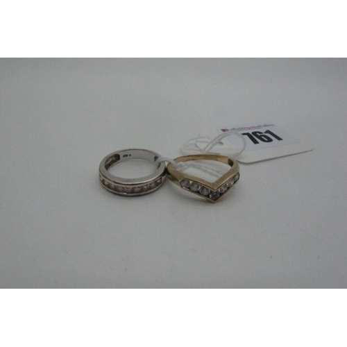 761 - A 9ct Gold CZ Set Wishbone Ring, channel set (finger size S); together with another 9ct gold ring, c... 