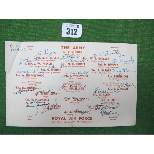 312 - 1948 The Army v. royal air force Single Sheet Programme, at Wolves, dated March 10th, bearing signat... 