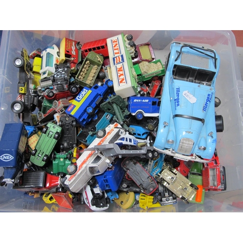 22 - A Quantity of Playworn Diecast Model Vehicles, by Corgi, Matchbox, Lledo and other:- One Box.