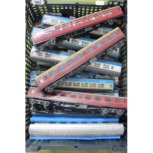 247 - Fourteen 'OO' Gauge/4mm Unboxed Coaches, Hornby, Tri-ang, Lima, three Blood/Custard, three LMS/BR Ma... 