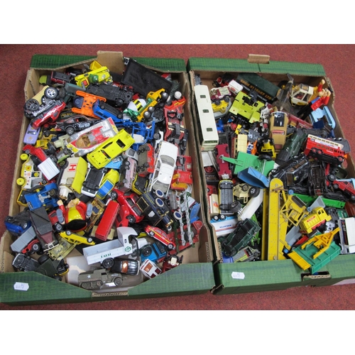 26 - A Quantity of Playworn Diecast Model Vehicles, by Corgi, Matchbox, Britains, Lledo and other: Two Bo... 