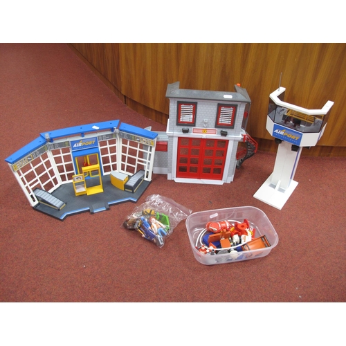 377 - Playmobil Airport and Fire Station, both incomplete, together with a quantity of accessories, includ... 