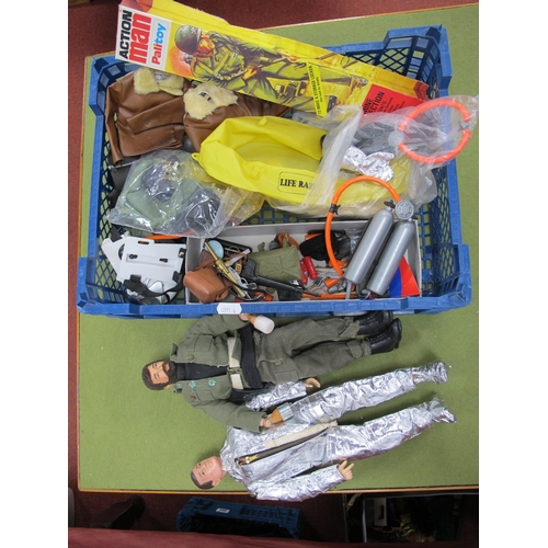 387 - Two Palitoy Action Man Figures, comprising of a 1960's moulded hair Action Man, wearing a silver zip... 