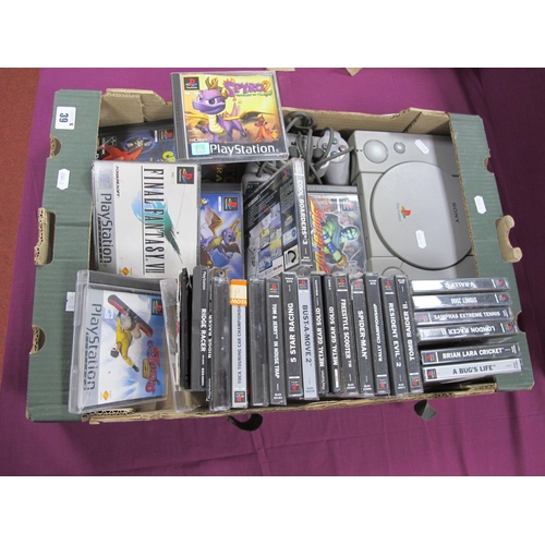 39 - A Sony Playstation (PS1) Gaming Console, (untested), controller, a quantity of games including Spide... 