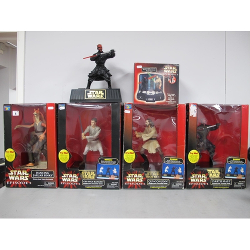 4 - Six Modern Star Wars 'Episode 1' Plastic Toys, including QUI-GON Jinn Interactive Talking Bank, Danc... 