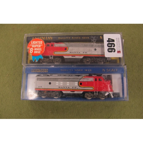 466 - Two Bachmann 'N' Gauge Cased U.S.A Outline Class F9 Diesel Locomotives, powered and a 'Dummy' R/No's... 