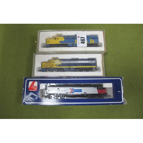 467 - Two Con-Cor 'N' Gauge U.S.A Outline Cased 'Santa Fe' Diesel Locomotives, Class PA-1 powered and unpo... 