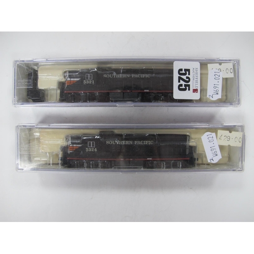 525 - Two Lifelike 'N' Gauge Cased U.S.A Outline 'Southern Pacific' Black Widow SD7 Diesel Locomotives Ref... 