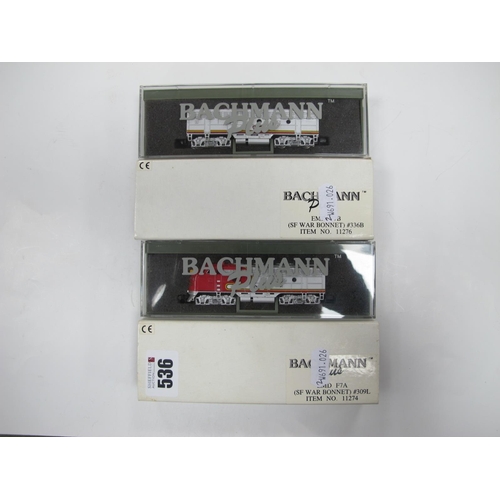 536 - Two Bachmann Plus 'N' Gauge U.S.A Outline Cased Diesel Locomotives, Ref No 11274 EMD F7A and Ref No ... 