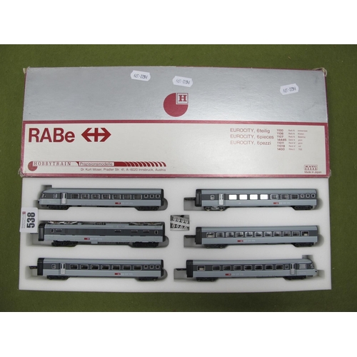 538 - Hobbytrains 'N' Gauge Ref No 14100 6 Unit Train Pack, SBB-CFF-FFS Railway,overall good condition but... 