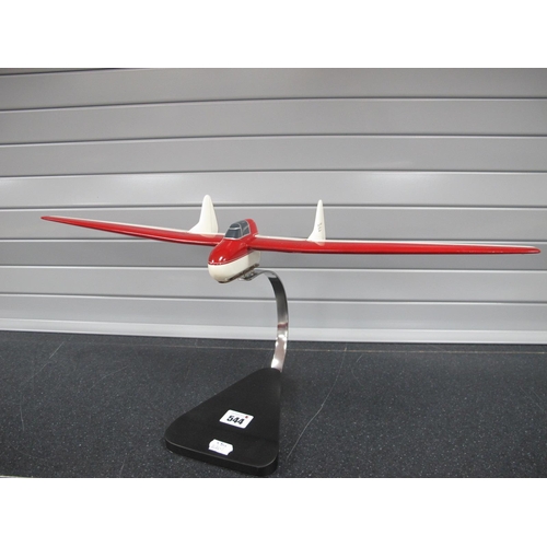 544 - A Model of a Fauvel AV-36 Monoblock Sailplane/Glider, red and white livery, wingspan 56cm, with plin... 