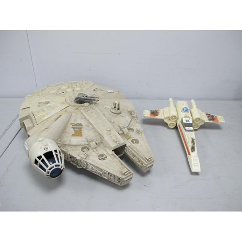 55 - Original Star Wars Trilogy Kenner Millennium Falcon and X-Wing Fighter, small parts missing, playwor... 