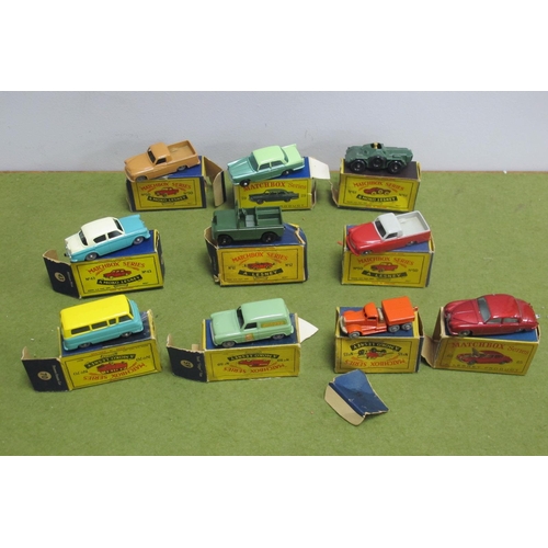 557 - Ten Boxed Matchbox 1-75 Series Diecast Model Vehicles, comprising of #50 Commer pick up, red and gre... 