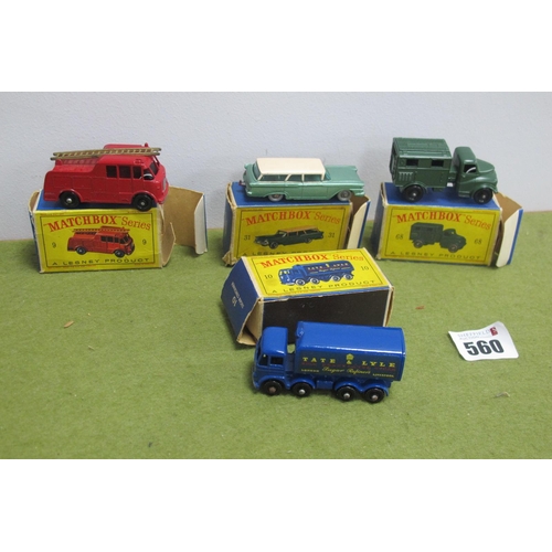 560 - Four Boxed Matchbox 1-75 Series Diecast Model Vehicles, comprising of #3, Ford Fairlane Station Wago... 