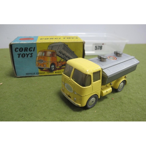 578 - A Boxed Corgi No. 460 Diecast Model Neville Cement Tipper, on ERF chassis, tunnel, cement, lemon cab... 