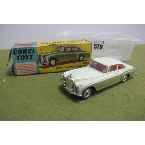 579 - A Boxed Corgi No. 224 Diecast Model Bentley Continental Sports Saloon, two tone green, red interior,... 