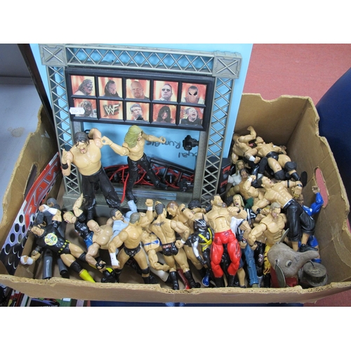 59 - A Collection of Approximately Thirty Jakks Pacific Plastic Action Figure WWE/WWF Wrestlers and Ring ... 