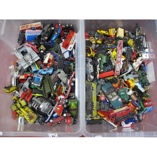 71 - A Quantity of Playworn Diecast Model Vehicles, by Matchbox, Lledo,. Polistil, Corgi and other:- Two ... 