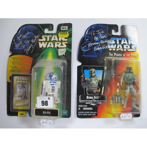 98 - LOT 98 - Two Modern Star Wars Carded Figures, both cards, bearing signatures (unverified), R2-D2 'To... 