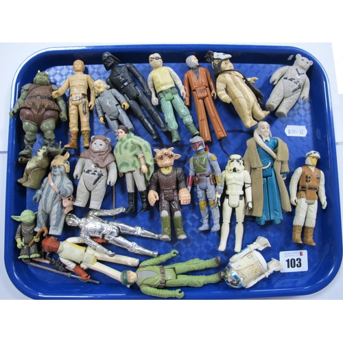 103 - Twenty Two Original Star Wars Trilogy Plastic Action Figures, to include Boba Fett, Teebo, Yoda, Pri... 