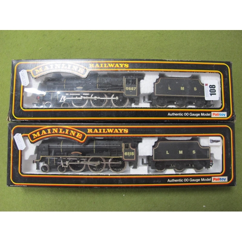 108 - Two Mainline 'OO' Gauge/4mm Boxed L.M.S Black 4-6-0 Steam Locomotives and Six Wheel Tenders, Ref No ... 