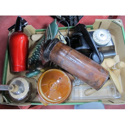 1070 - P.T.T. Telephone, darning mushrooms, soda syphon, rolling pin, etc:- One Box.