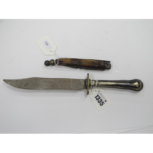 1335 - A Bowie Knife, unnamed, with silver plated handle, brass cross guard, 29cm long; an early European l... 